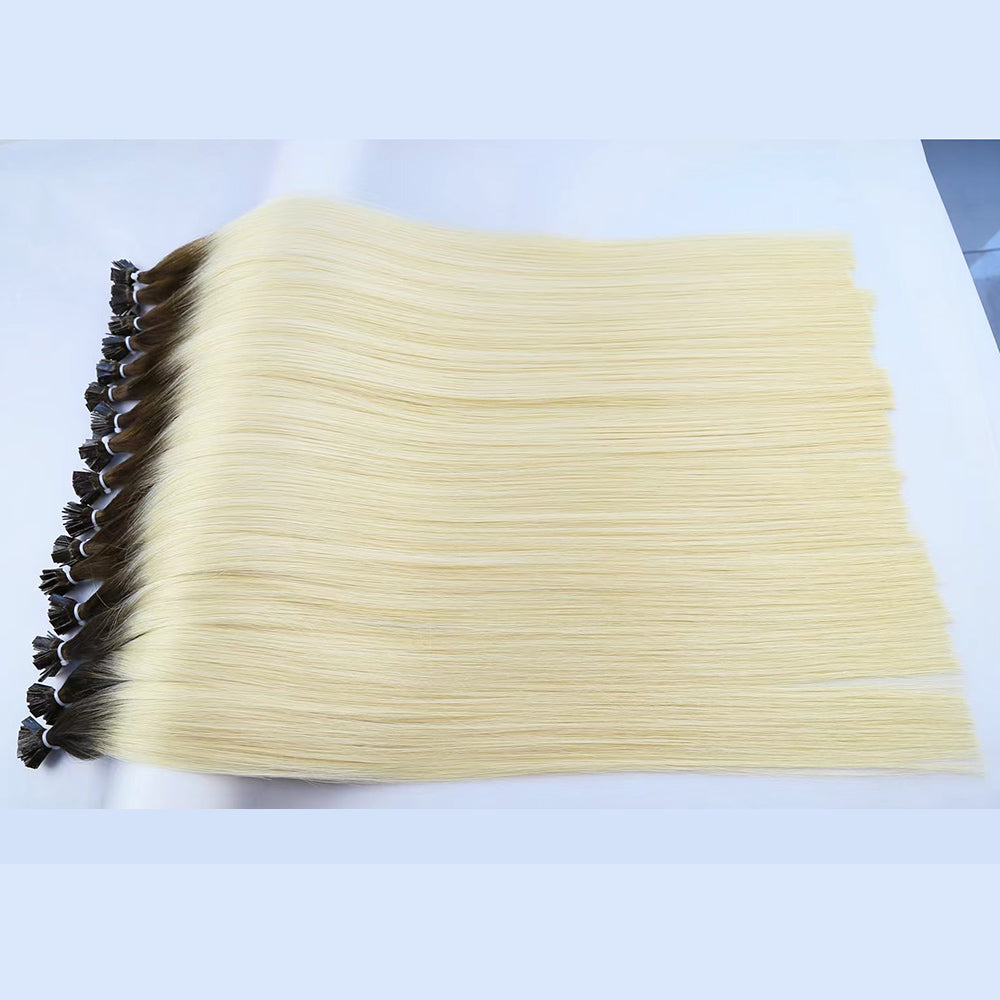 Chocolate Brown Root Blonde Virgin Human Hair Flat Tip Extensions