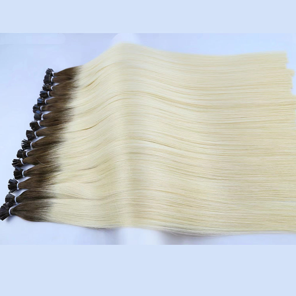 Chocolate Brown Root Blonde Virgin Human Hair Flat Tip Extensions