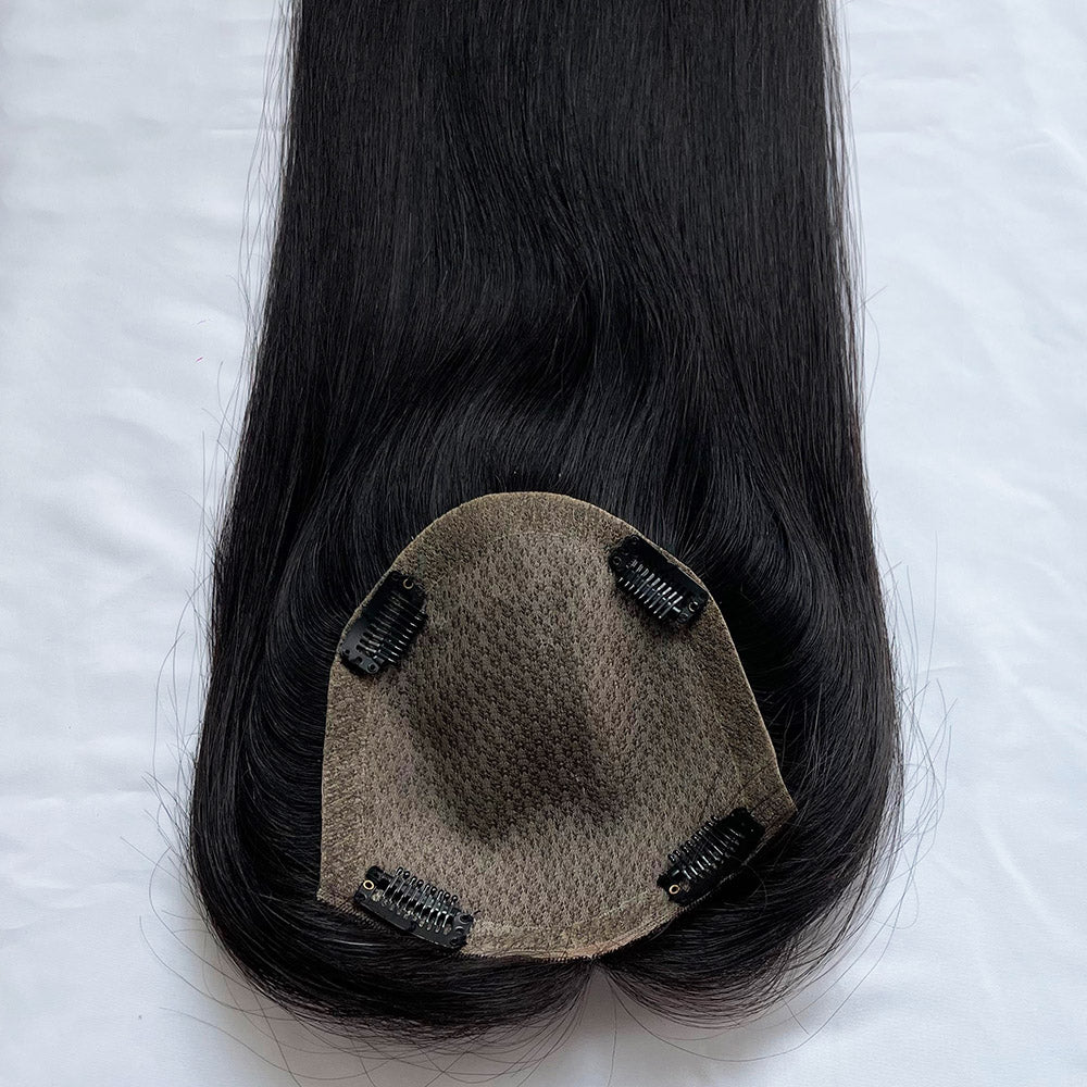 Single Knot Full Silkbase Raw Black Hair System Topper for Women