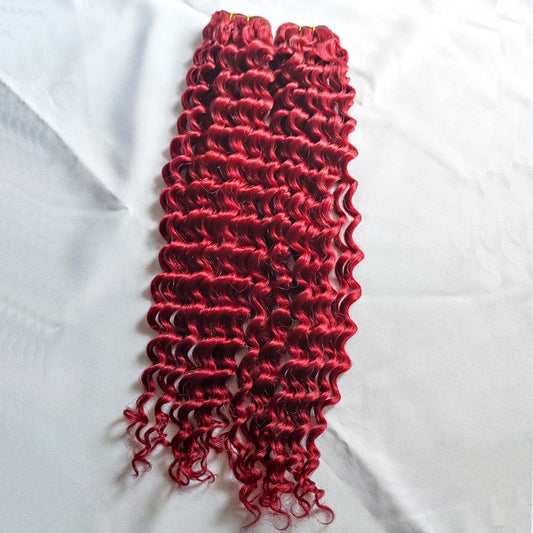 Deep curly Red Burgundy Virgin Human Hair Sew In Wefts Extensions