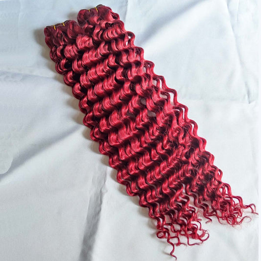 Deep curly Red Burgundy Virgin Human Hair Sew In Wefts Extensions
