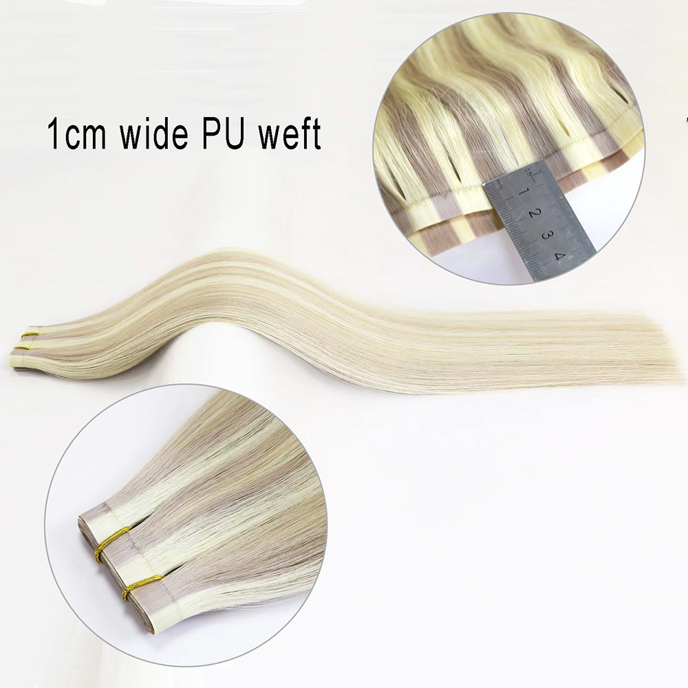 Seamless PU Tape Wefts Virgin Human Hair Extensions