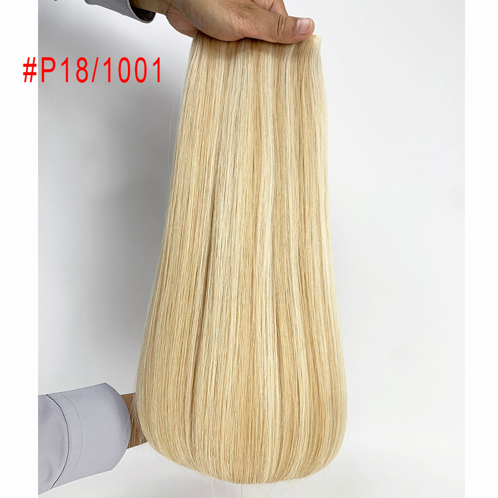 Ash blonde Highlights Virgin Hair Sew In Genius Weft Hair Extensions