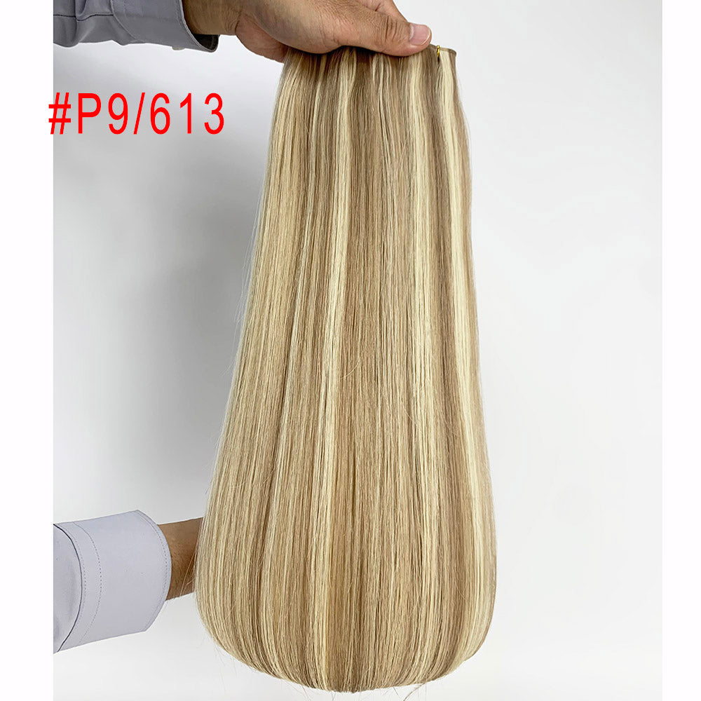 Medium brown Highlights Virgin Hair Sew In Genius Weft Hair Extensions