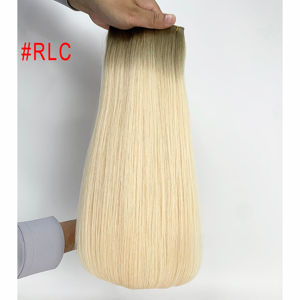Brown root blonde Virgin Hair Sew In Genius Weft Hair Extensions