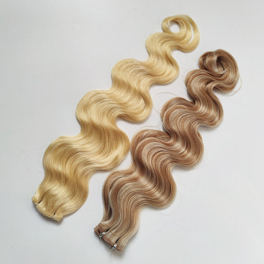 S Body Wave Virgin Human Hair Hybrid Genius Weft Extensions