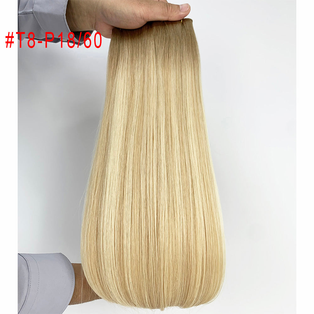 Brown root Highlights Virgin Hair Sew In Genius Weft Hair Extensions