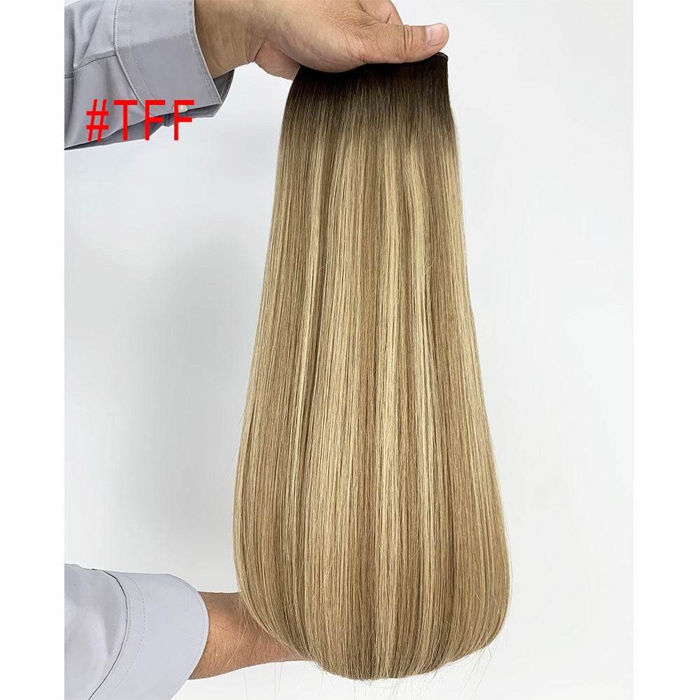 Black root Highlights Virgin Hair Sew In Genius Weft Hair Extensions