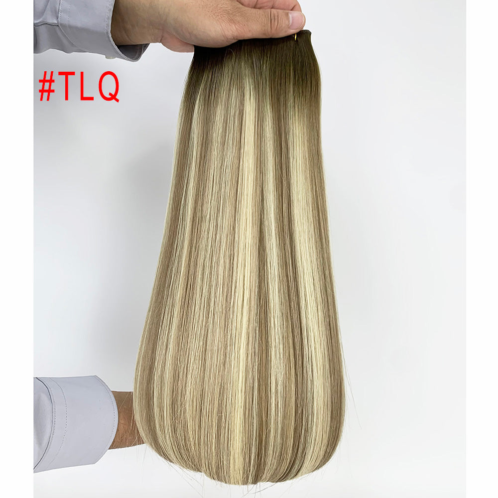 Brown root blonde Highlights Virgin Hair Sew In Genius Weft Hair Extensions