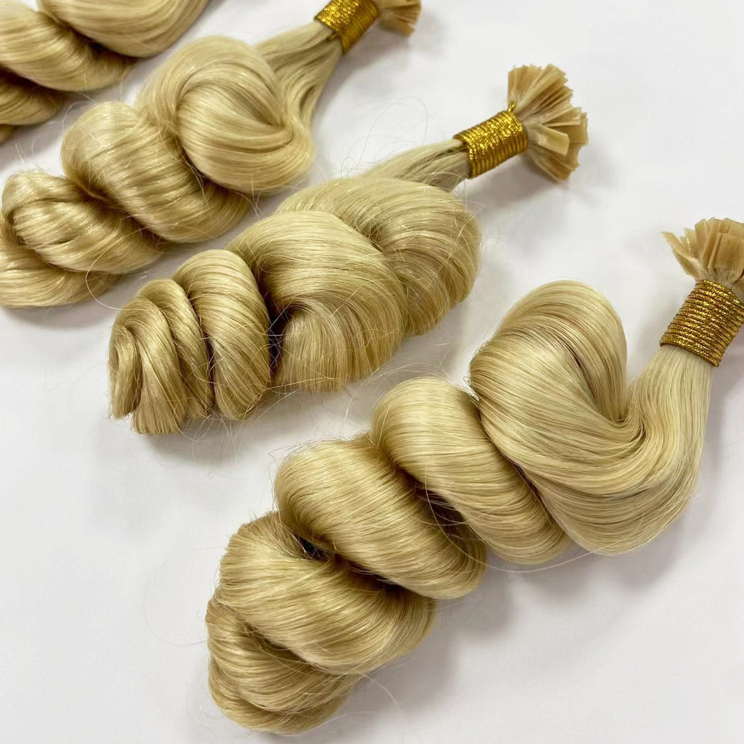 Bouncy Curl Virgin Hair Flat Tip Extensions