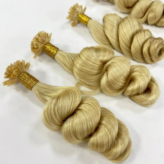 Bouncy Curl Virgin Hair Flat Tip Extensions