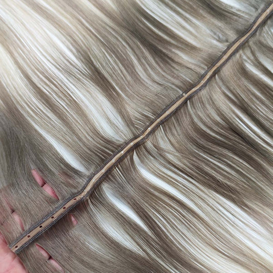 Blonde Highligts Invisible Butterfly Genius Weft Hair Extensions with Holes