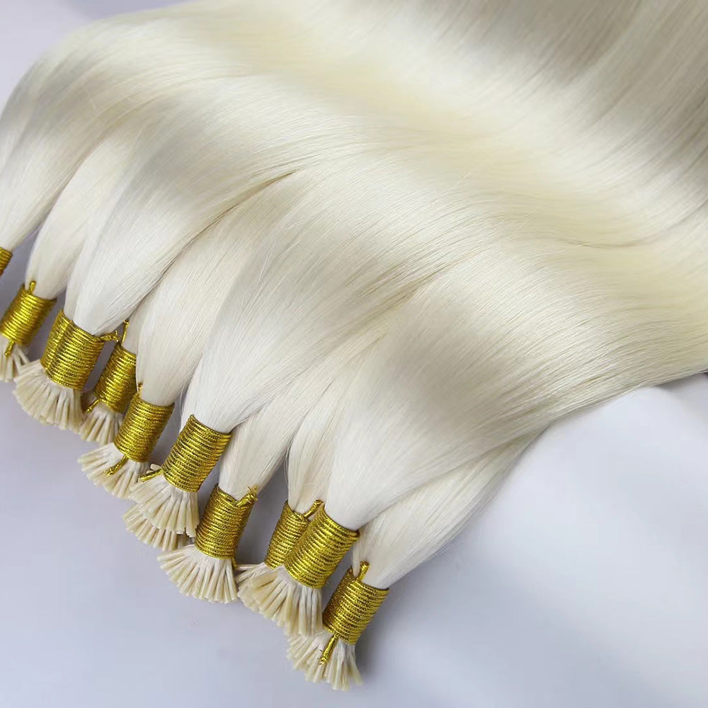 Lightest Blonde Virgin Human Hair Keratin I Tip Extensions
