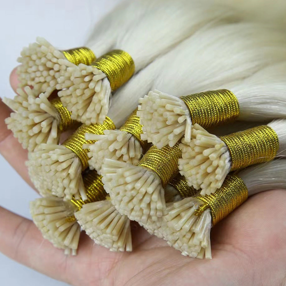 Lightest Blonde Virgin Human Hair Keratin I Tip Extensions