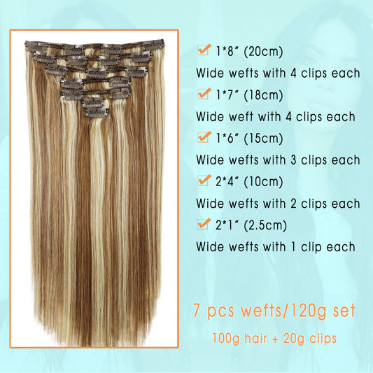 Ash Blonde with Platinum Blonde Highlights Clip In Hair Extensions 120g Set