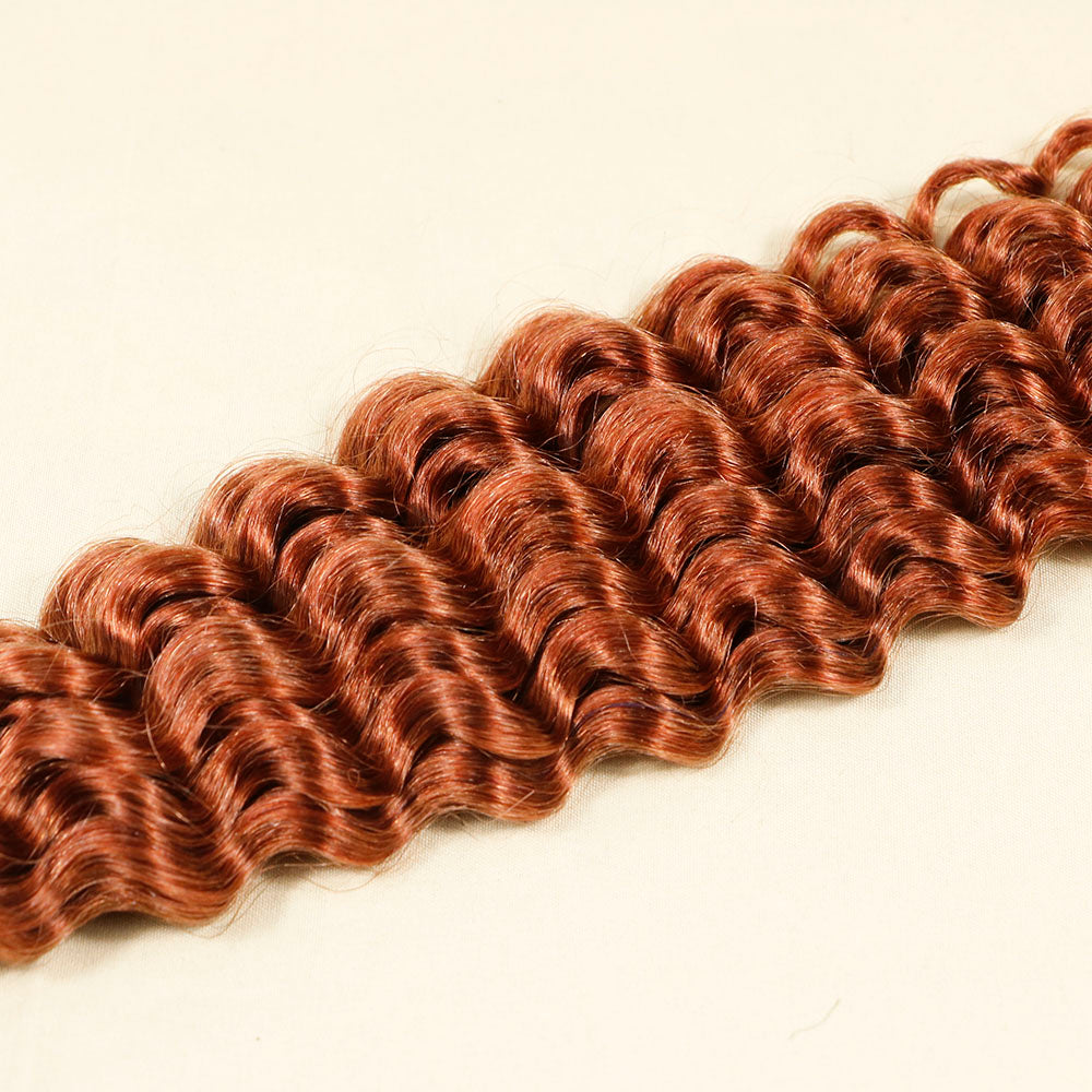 Copper Red Curly Micro Loop Link Hair Extensions