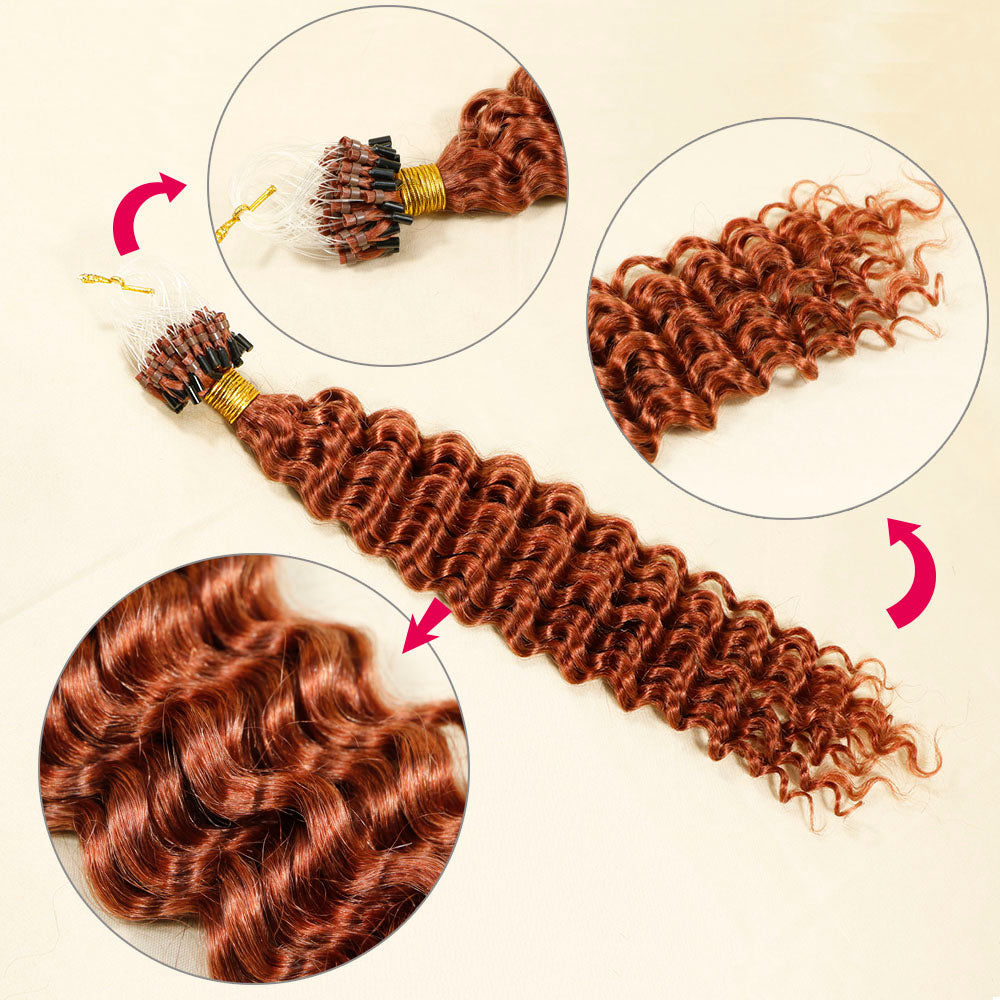 Copper Red Curly Micro Loop Link Hair Extensions