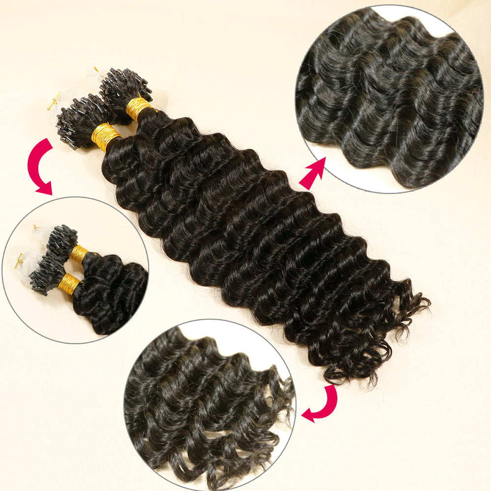 Black Deep Wave Micro Link Remy Human Hair Extensions