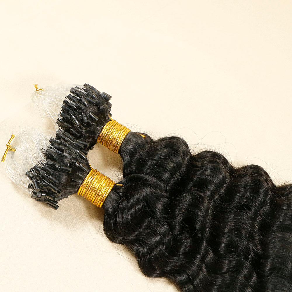 Black Deep Wave Micro Link Remy Human Hair Extensions