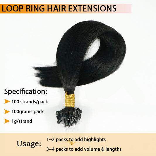 Jet Black Micro Loop Ring Hair Extensions