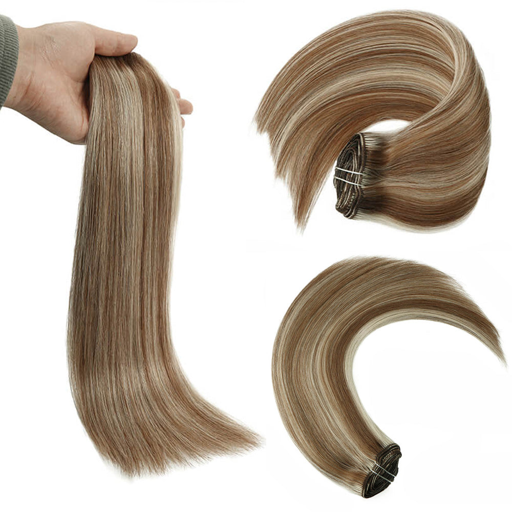 Ash Blonde with Platinum Blonde Highlights Clip In Hair Extensions 120g Set