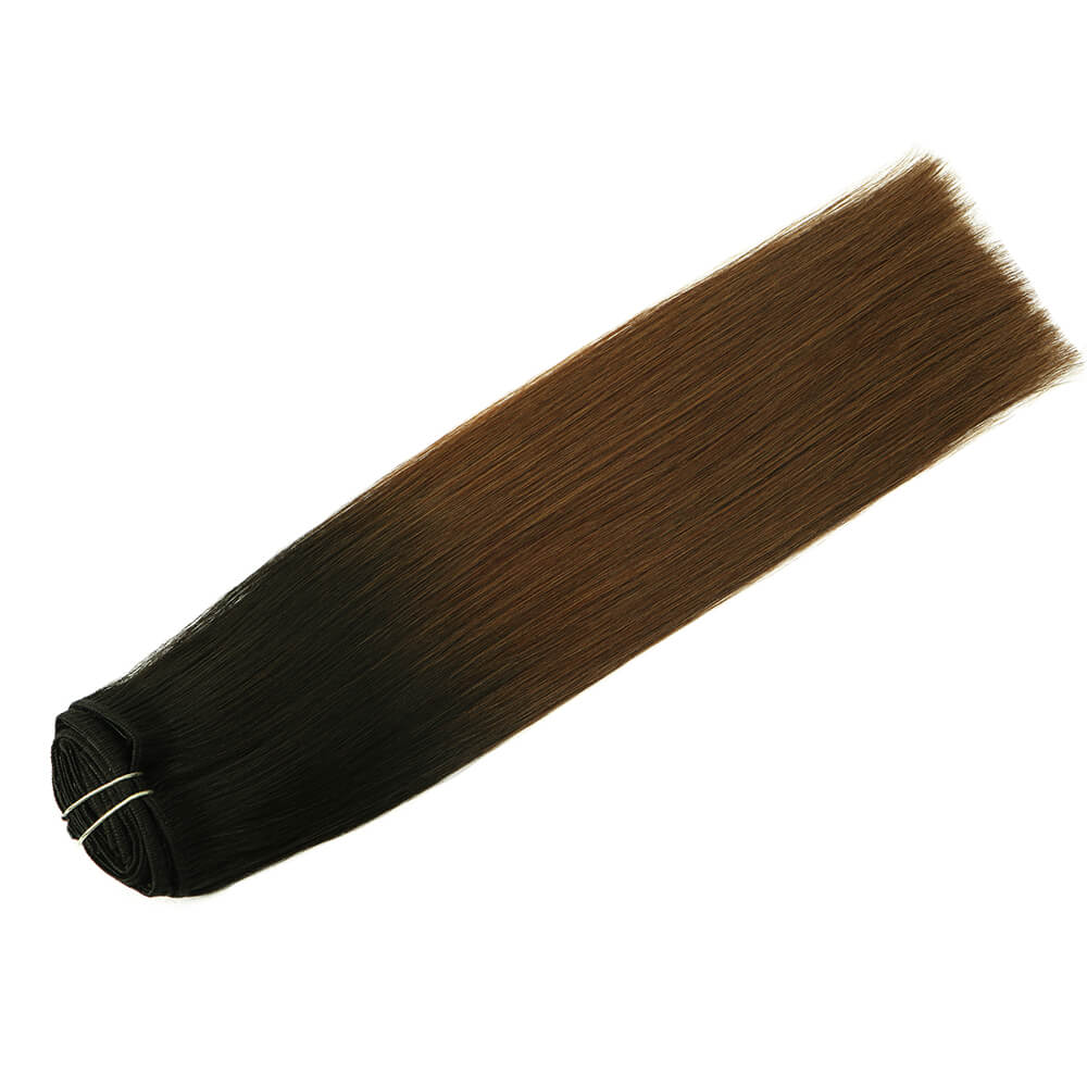 Natural Black Root Chocolate Brown Clip In Hair Extensions 120g set