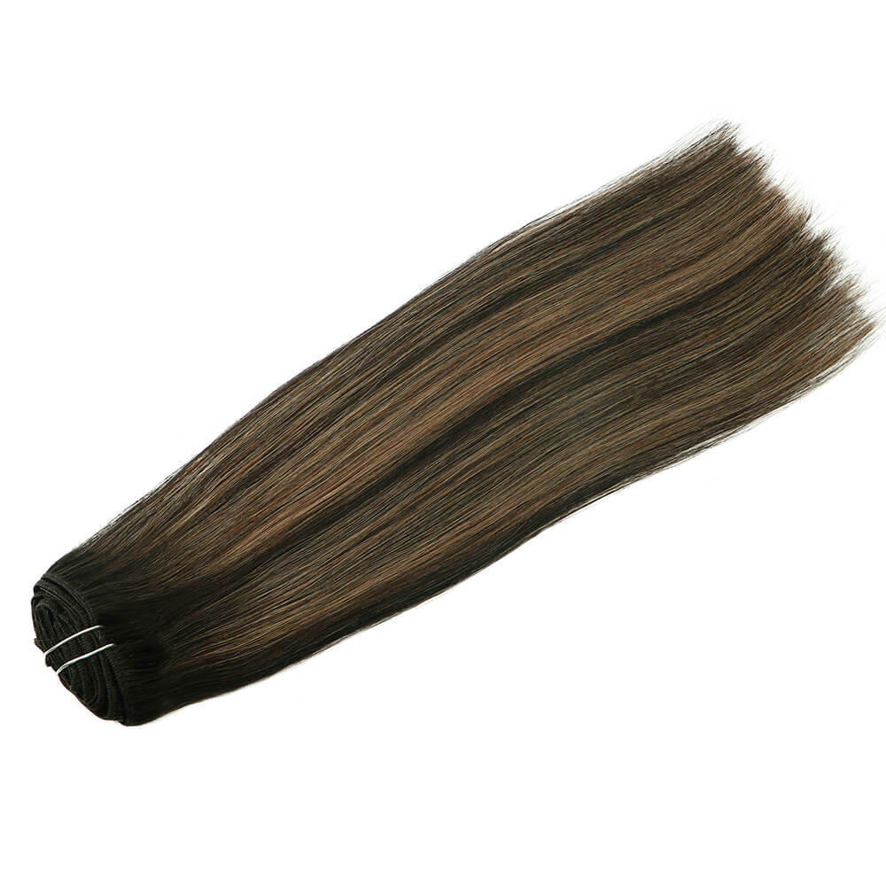 Natural Black Root with Chestnut Brown Highlights Clip In Hair Extensions