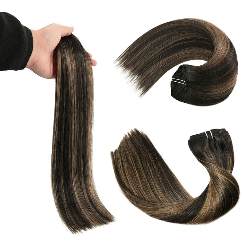 Natural Black Root with Chestnut Brown Highlights Clip In Hair Extensions