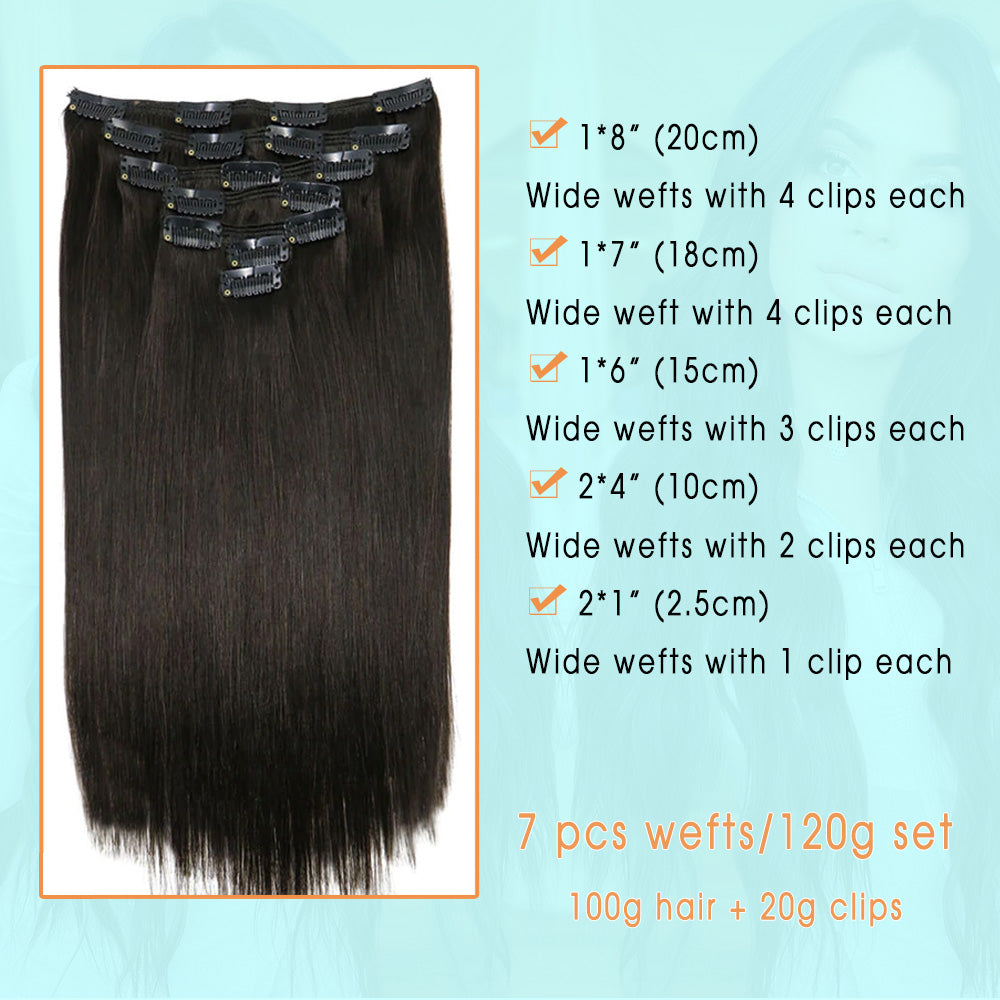 Natural Black Clip In Hair Extensions 120g set