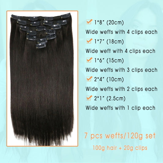 Natural Black Clip In Hair Extensions 120g set