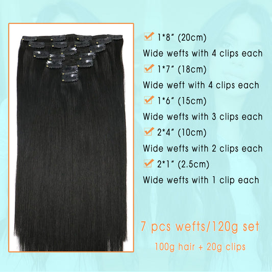 Jet Black Clip In Hair Extensions 120g set