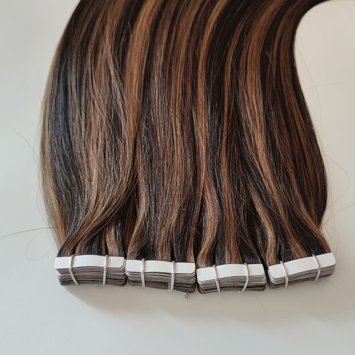 Darkest Brown with Ash Brown Highlights Tape In Remy Human Hair Extensions