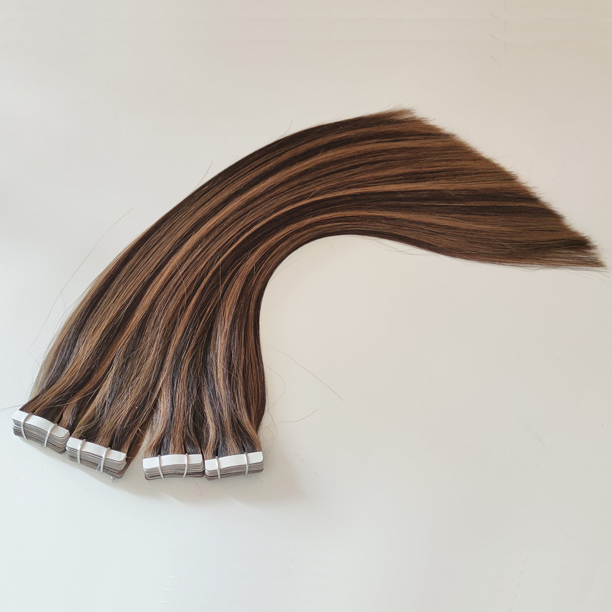 Darkest Brown with Ash Brown Highlights Tape In Remy Human Hair Extensions
