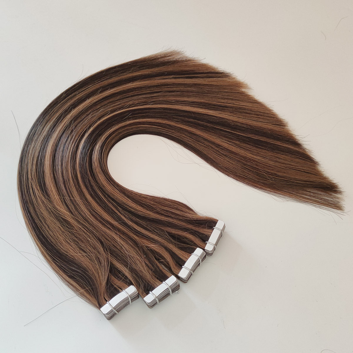Darkest Brown with Ash Brown Highlights Tape In Remy Human Hair Extensions