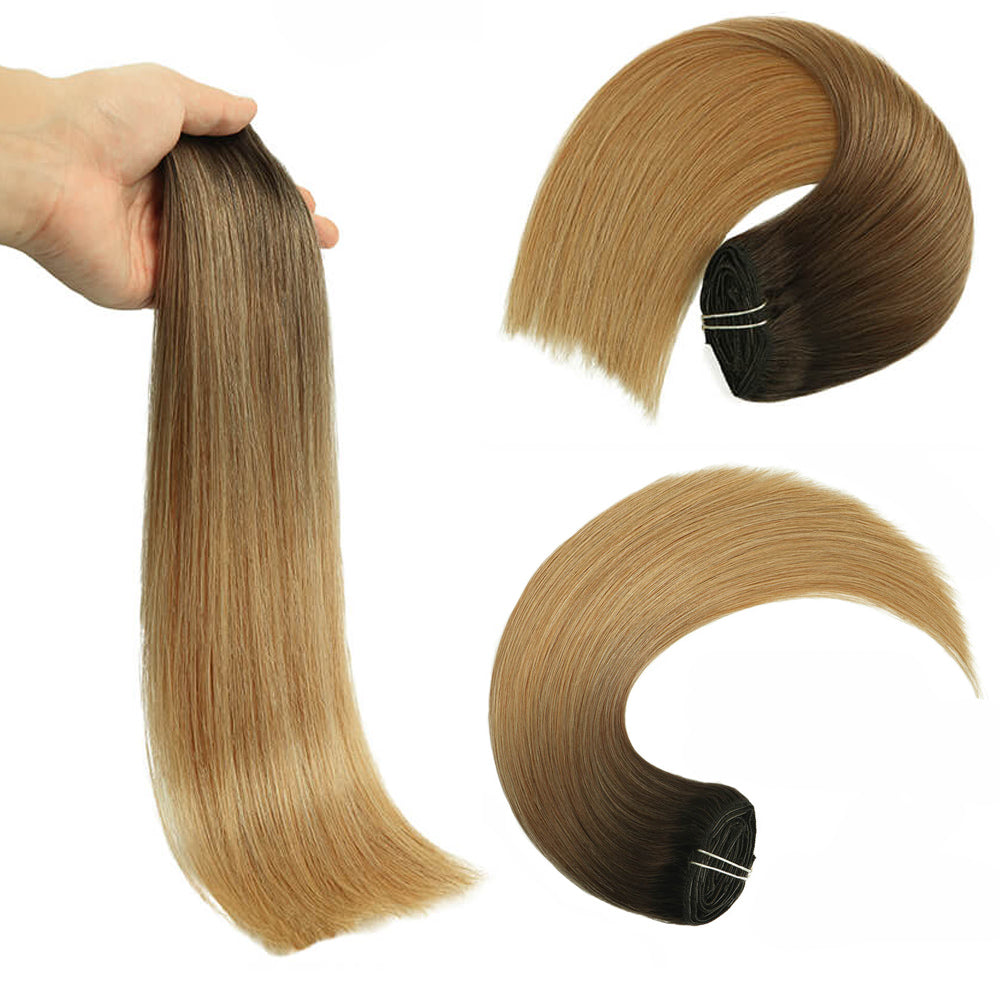 Darkest Brown Root with Chestnut Brown Fading to Honey Blonde Clip In Hair Extensions