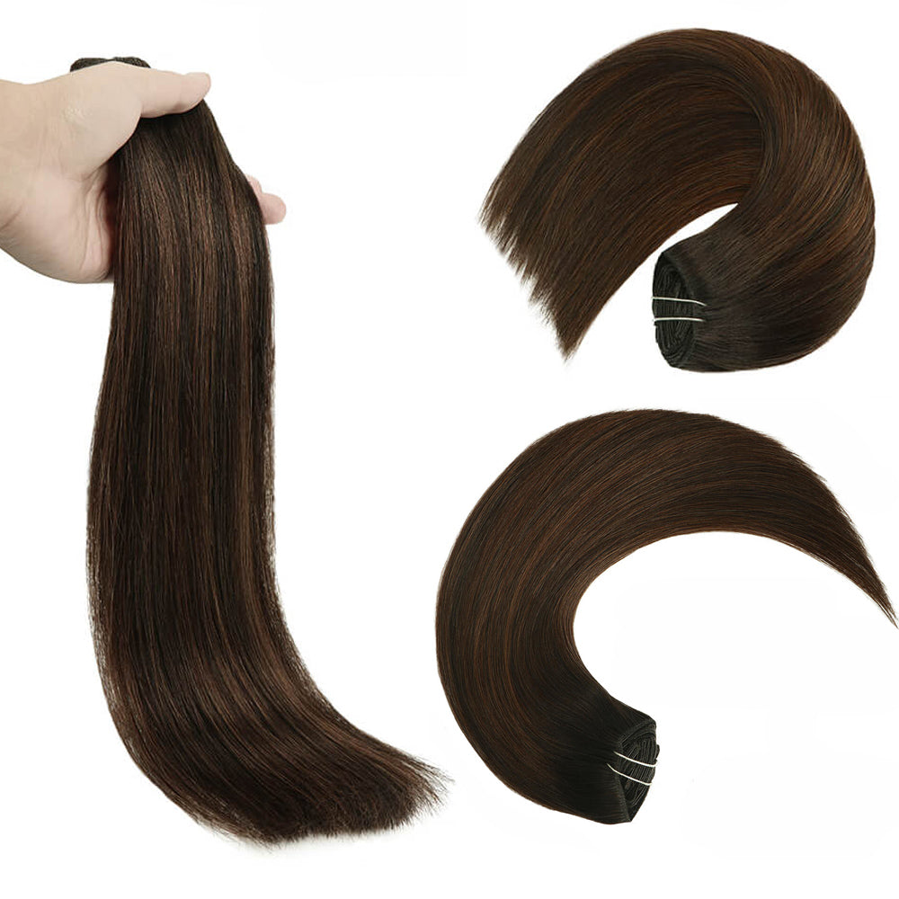 Darkest Brown Root with Chestnut Brown Highlights Clip In Hair Extensions