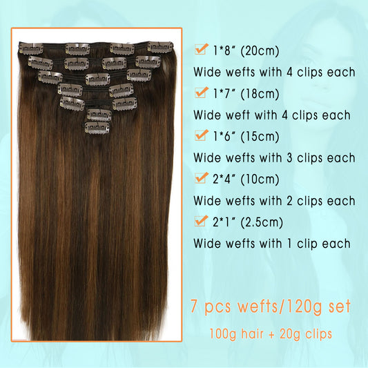 Darkest Brown Root with Chestnut Brown Highlights Clip In Hair Extensions