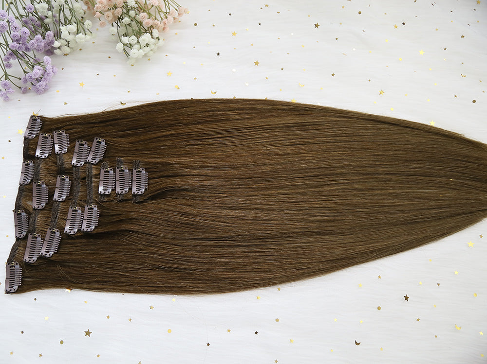 Virgin Human Hair Chocolate Brown Clip In Extensions
