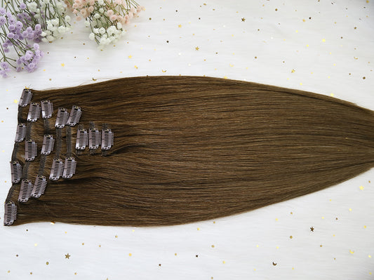 Virgin Human Hair Chocolate Brown Clip In Extensions