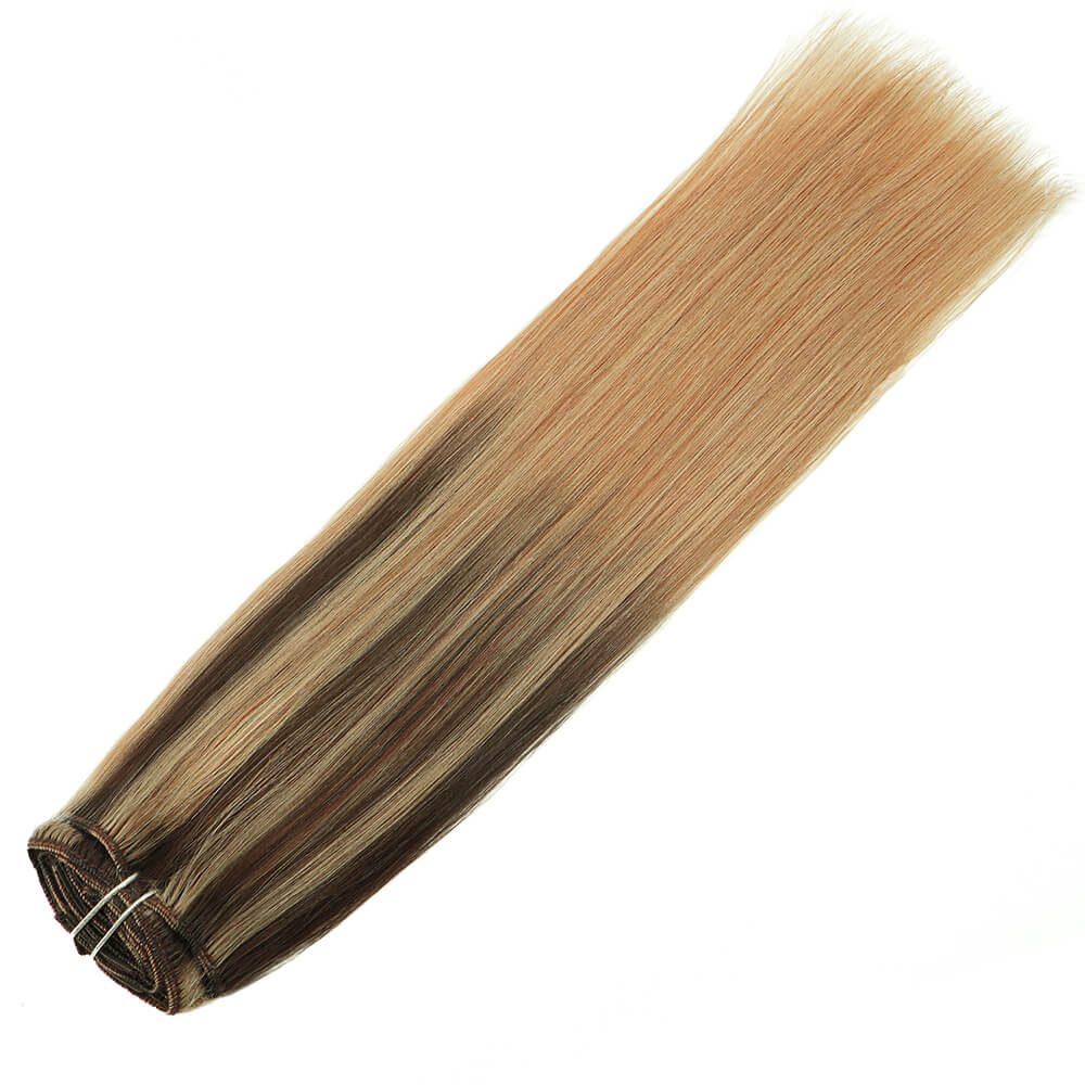 Chocolate Brown with Ash Brown Highlights Fading to Honey Blonde Clip In Hair Extensions