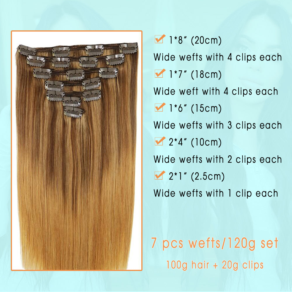 Chocolate Brown with Ash Brown Highlights Fading to Honey Blonde Clip In Hair Extensions