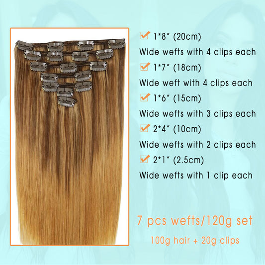 Chocolate Brown with Ash Brown Highlights Fading to Honey Blonde Clip In Hair Extensions
