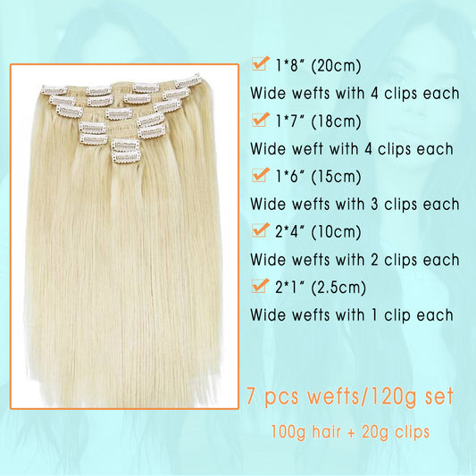Platinum Blonde Clip In Hair Extensions 120g set
