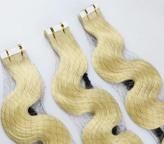 Bleached Blonde Virgin Human Hair Body Wave Tape In Extensions