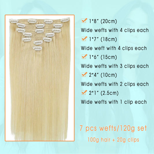 Bleached Blonde Clip In Hair Extensions 120g set
