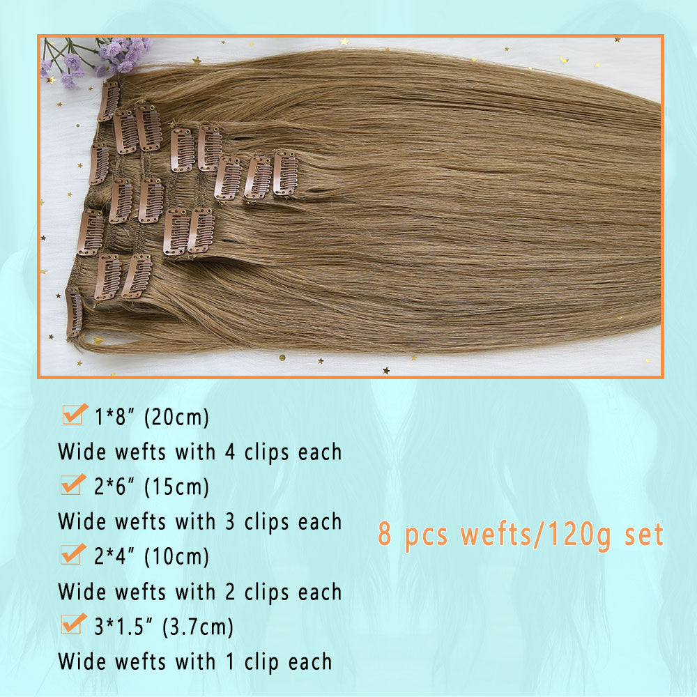 Virgin Human Hair Clip In Hair Extensions 8pcs 120g set