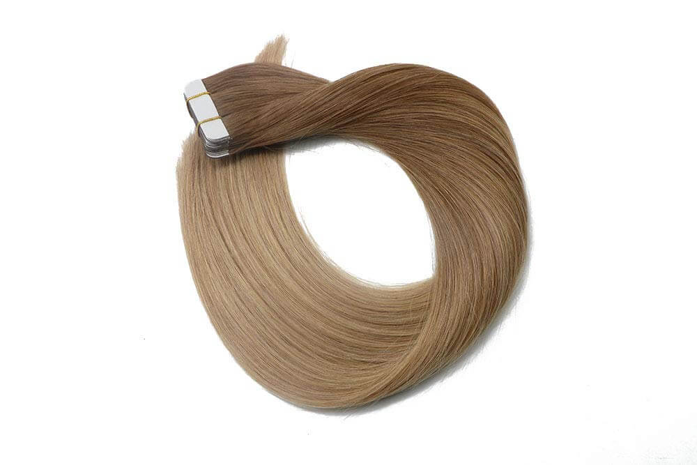 Ash Brown Fading to Medium Ash Blonde Straight Tape In Hair Extensions