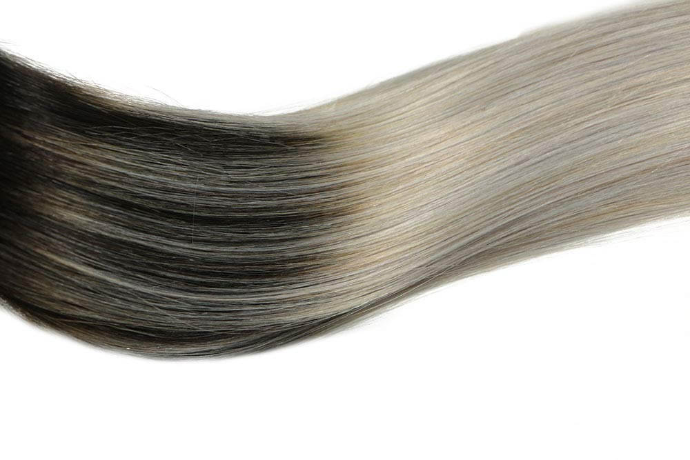 Black Root Silver Grey Straight Tape In Hair Extensions