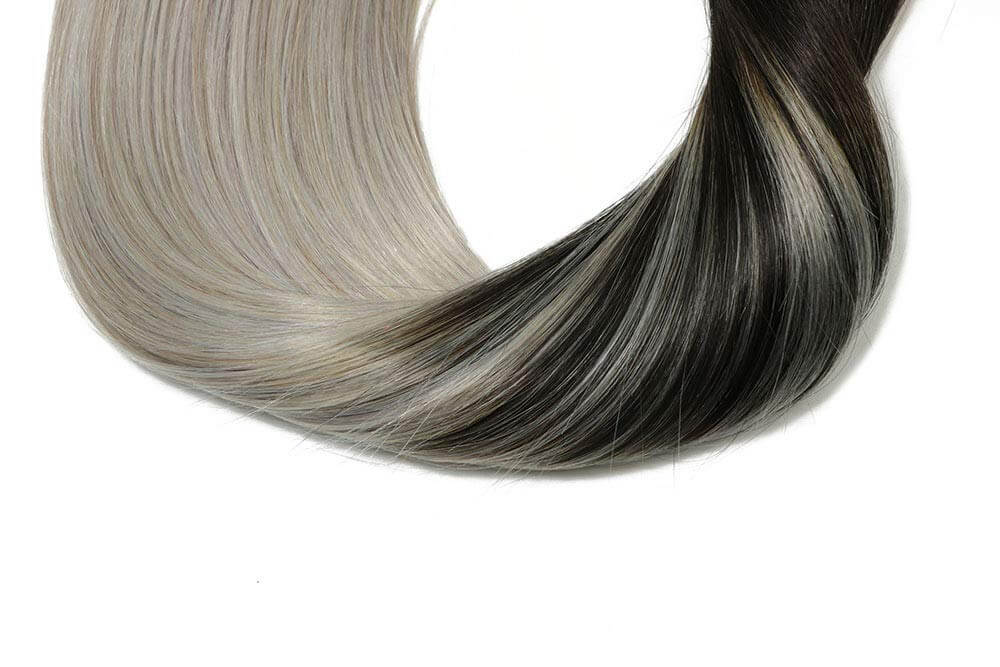 Black Root Silver Grey Straight Tape In Hair Extensions