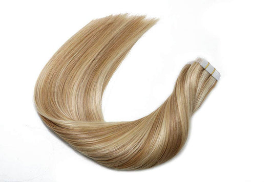 Golden Brown with Bleached Blonde Highlights Straight Tape In Hair Extensions